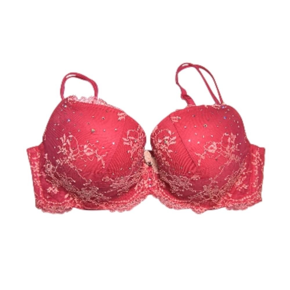 Victoria's Secret Reddish Fuschia Pink Lace Bra with Sparkle Embellishments 34D - Picture 7 of 7